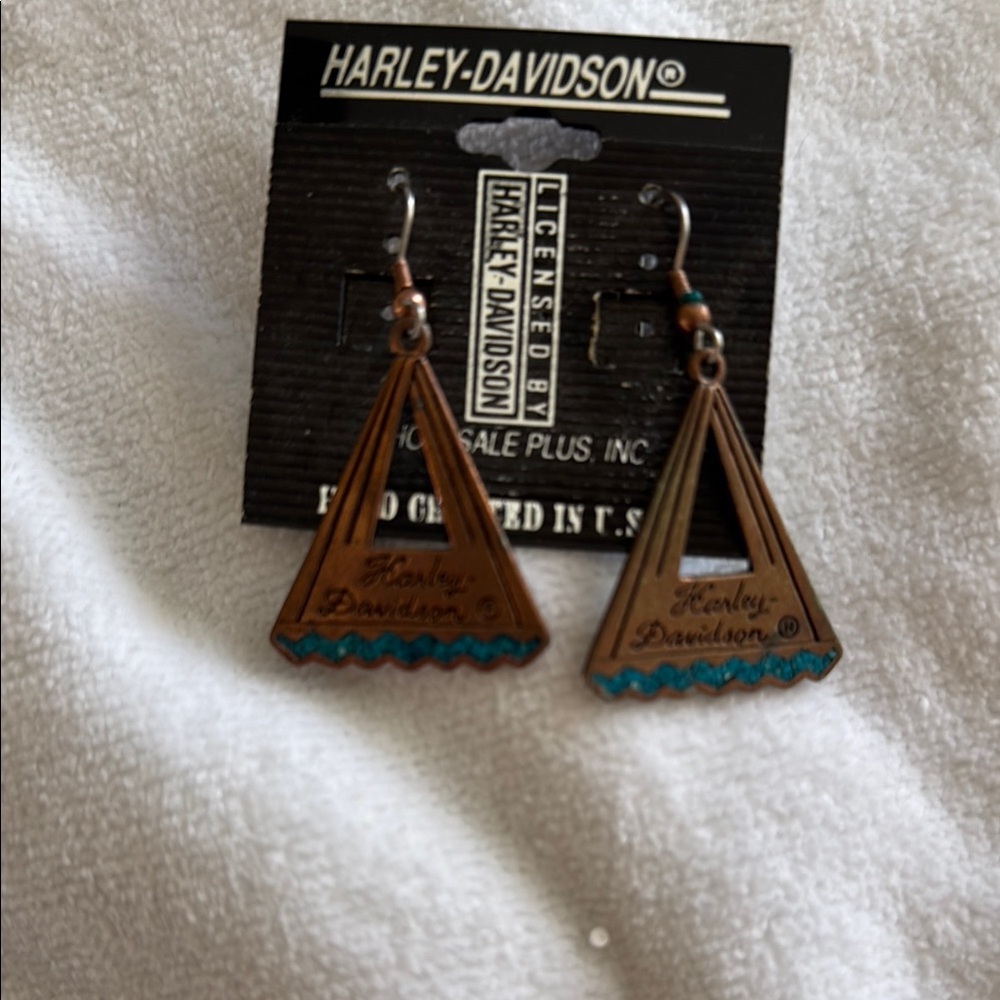 Harley-Davidson Brown and Blue Triangle Earrings
